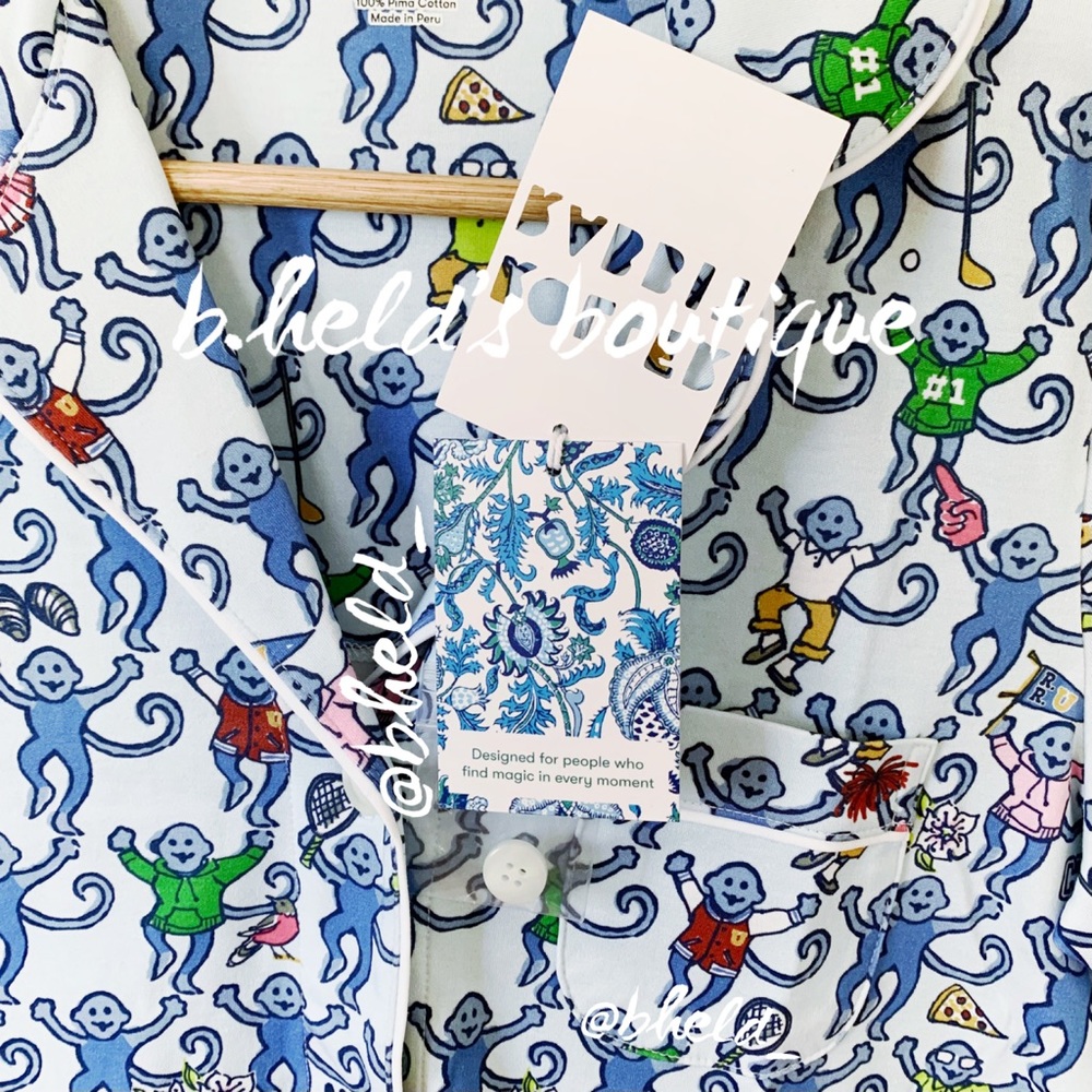Roller Rabbit Greenwich Monkey Polo Pajamas in Blue Monkey Size XS Brand New NWT - Picture 4 of 16